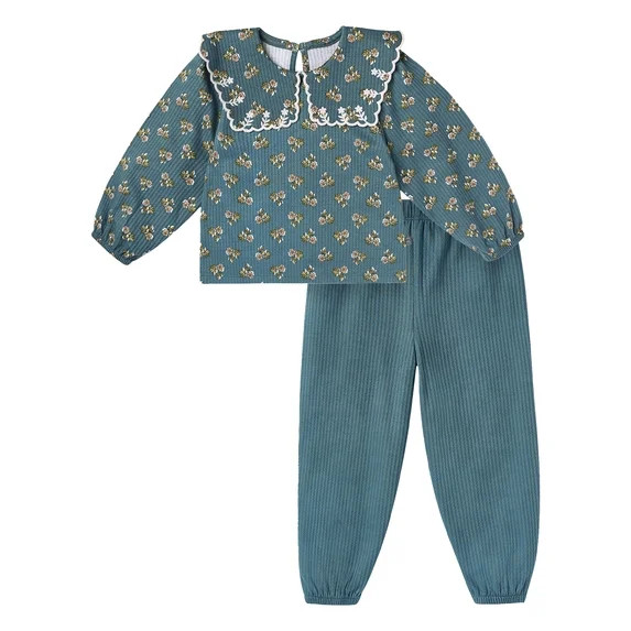 Modern Moments by Gerber Toddler Girl Square Collar Top and Pant Set, Sizes 12 Months - 5T | Walmart (US)