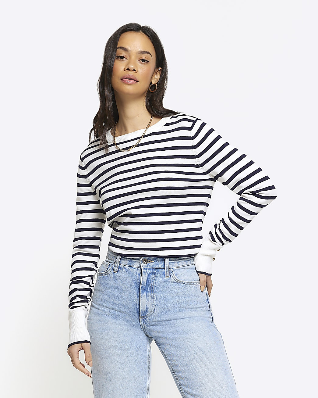 Navy stripe long sleeve jumper | River Island (UK & IE)