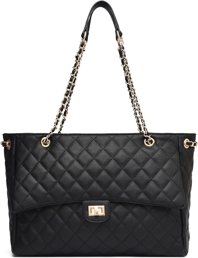Eslcorri Quilted Satchel Tote Bag for Women, Designer Shoulder Handbag Leather Crossbody Purse fo... | Amazon (US)