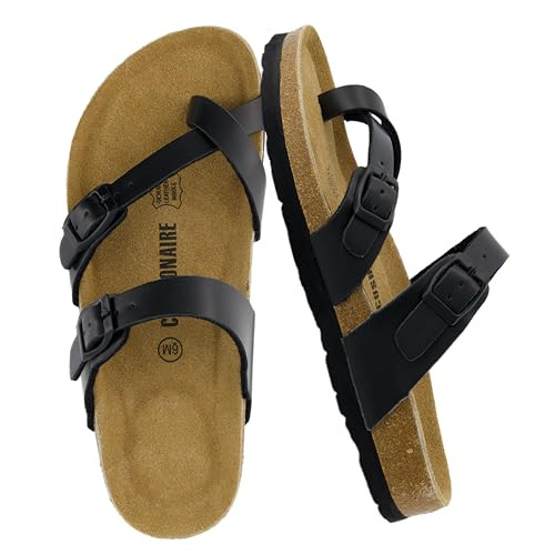 CUSHIONAIRE Luna Sandals for Women, Cork Footbed Womens Sandals for Summer Comfort with Adjustable Straps, Wide Width Available, BLACK 5 | Amazon (US)