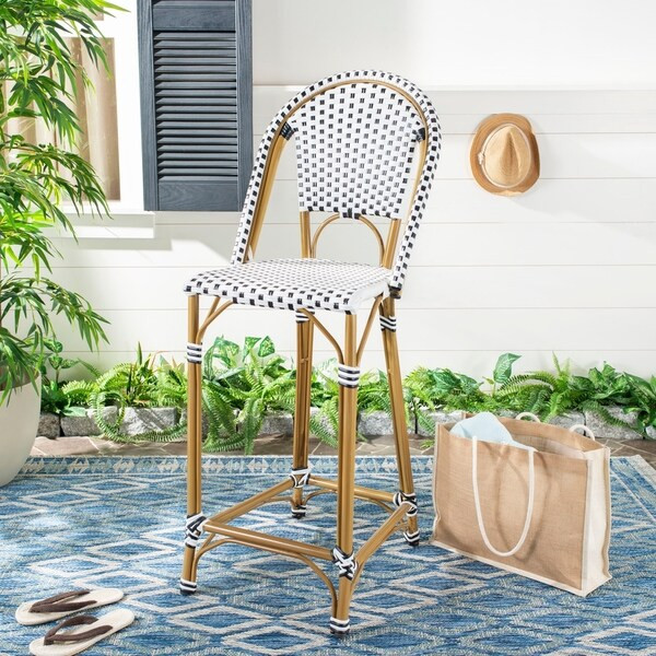 Safavieh Outdoor Living Zaid Counterstool - Black / White - 18.5" x 22" x 47" | Bed Bath & Beyond