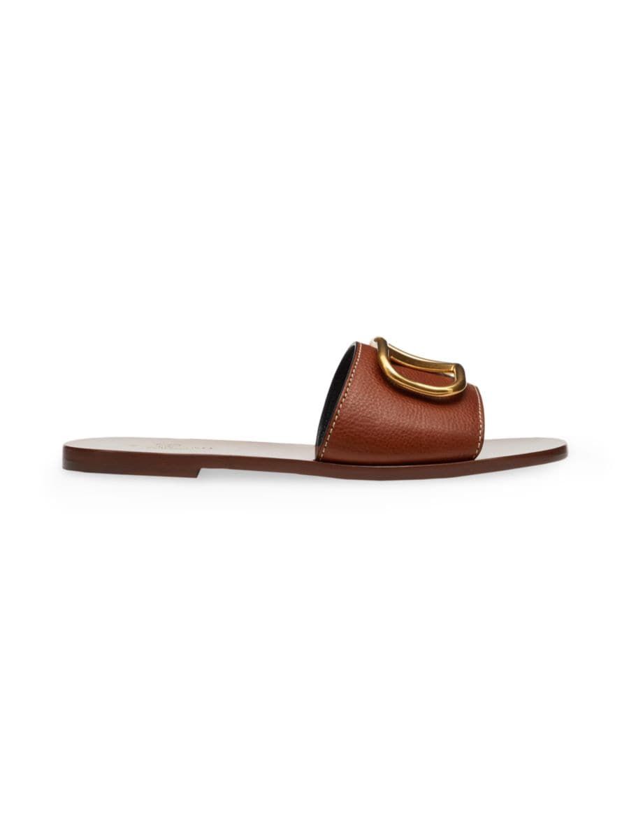 Vlogo Signature Slide Sandal In Grainy Cowhide With Accessory | Saks Fifth Avenue