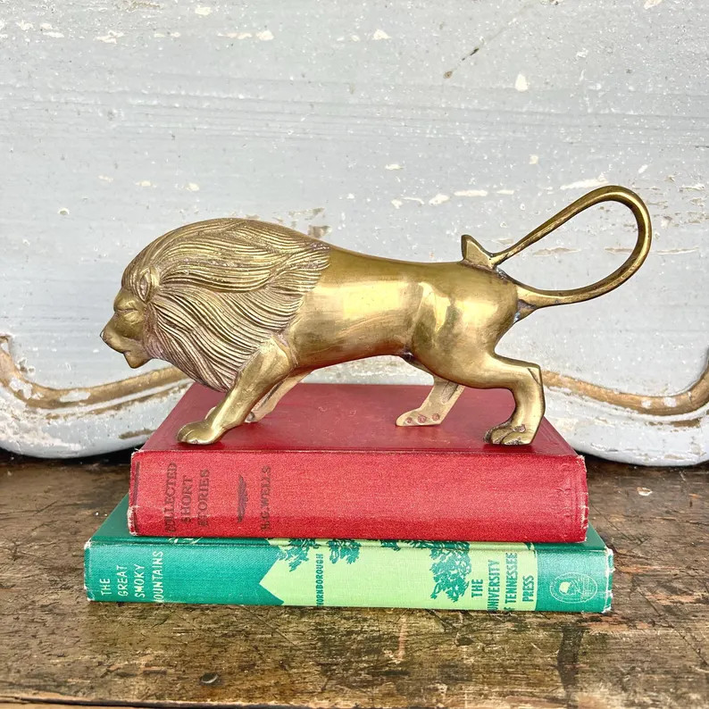 Vintage Solid Brass Lion Figurine - Etsy | Etsy (US)