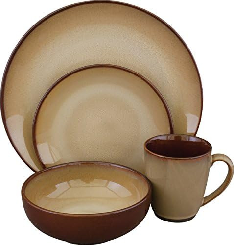 Sango Nova 16-Piece Ceramic Dinnerware Set with Round Plates, Bowls, and Mugs, Brown | Amazon (US)