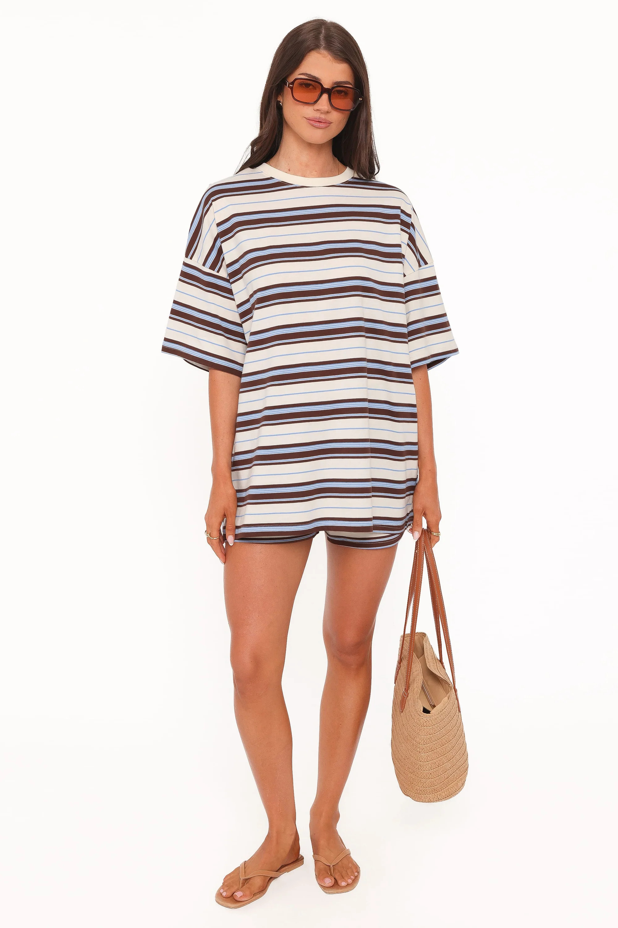 Hellen Stripe Short Set - Brown Multi Stripe | Petal & Pup (US)