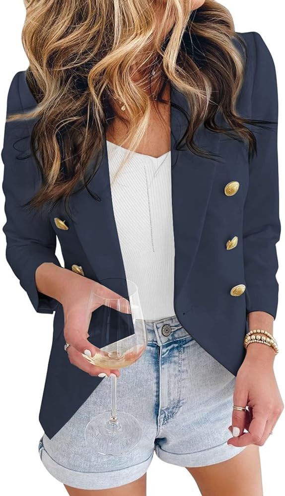 Asvivid Womens Casual Pocketed Office Blazers Draped Open Front Cardigans Jacket Work Suit | Amazon (US)