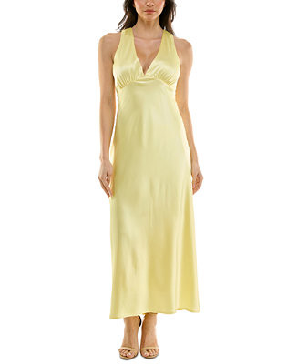 Emerald Sundae Juniors' V-Neck A-Line Satin Midi Dress - Macy's | Macy's