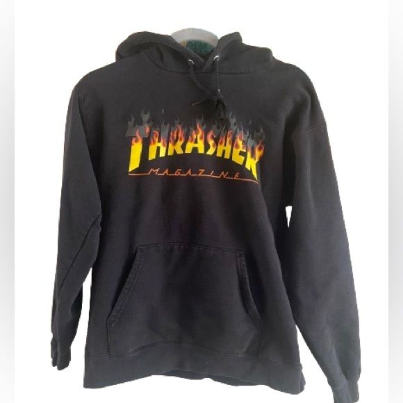 Thrasher Magazine Black with Flames Hoodie Sz S | Poshmark