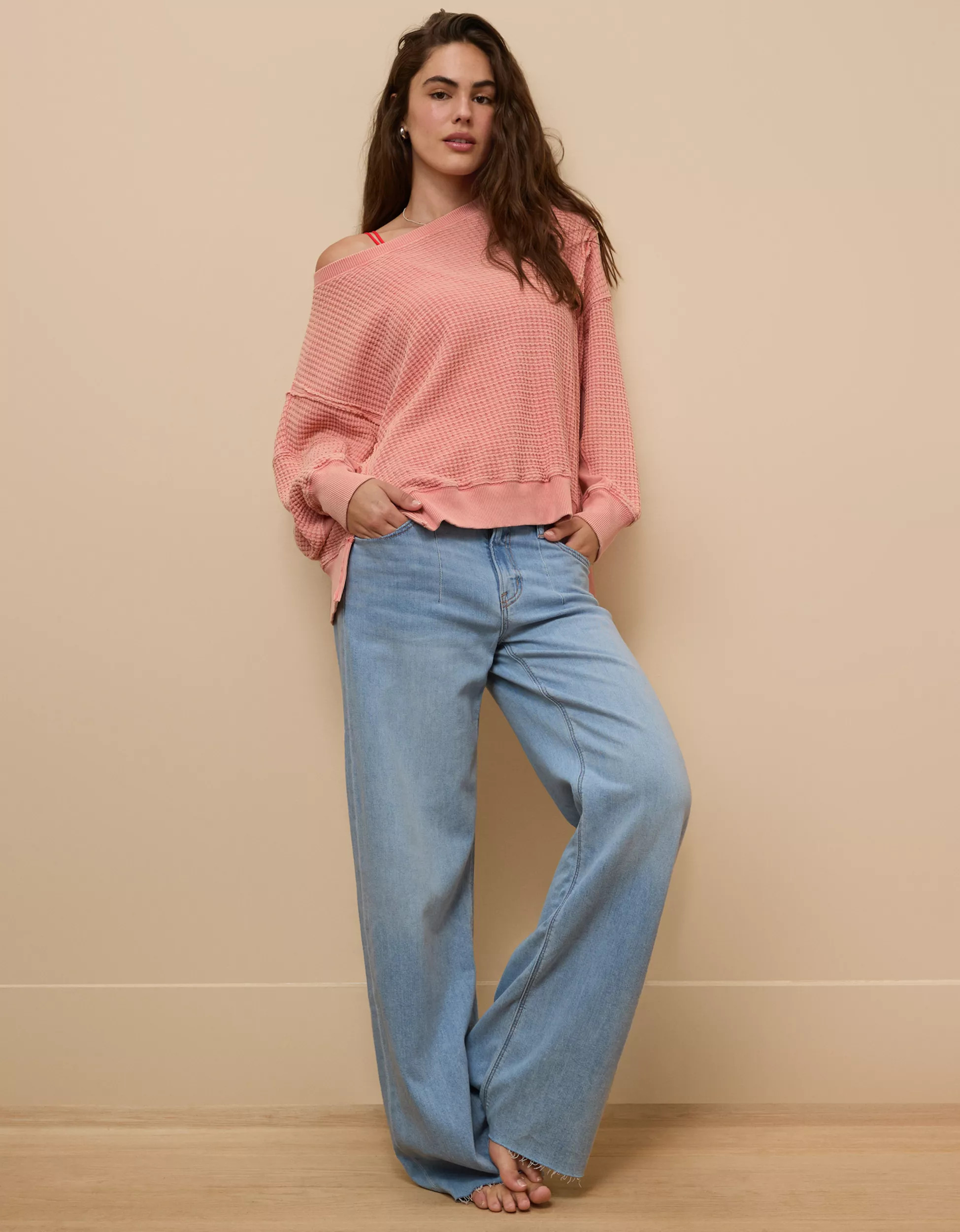 AE Big Hug Waffle Crew Neck Sweatshirt | American Eagle Outfitters (US & CA)