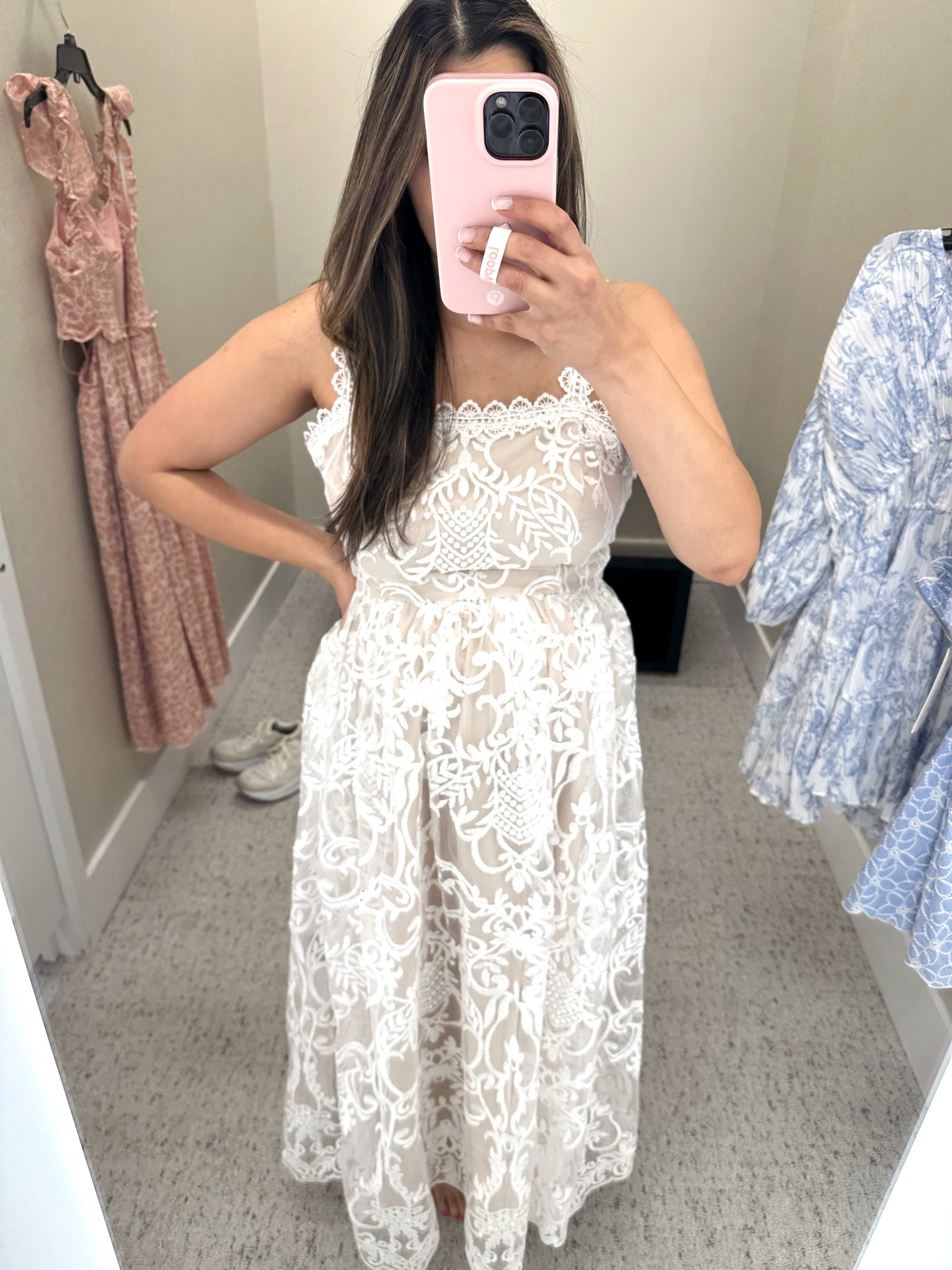 Baby shower dress try on! Loved this lacy one it was so beautiful and detailed

#LTKBump