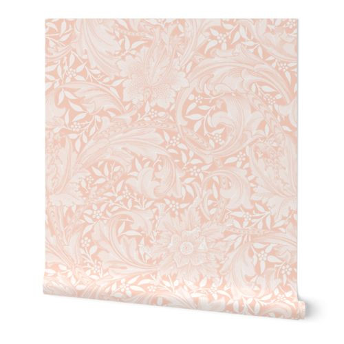 William Morris ~ Single Stem ~ White on Lauffer blush  | Spoonflower