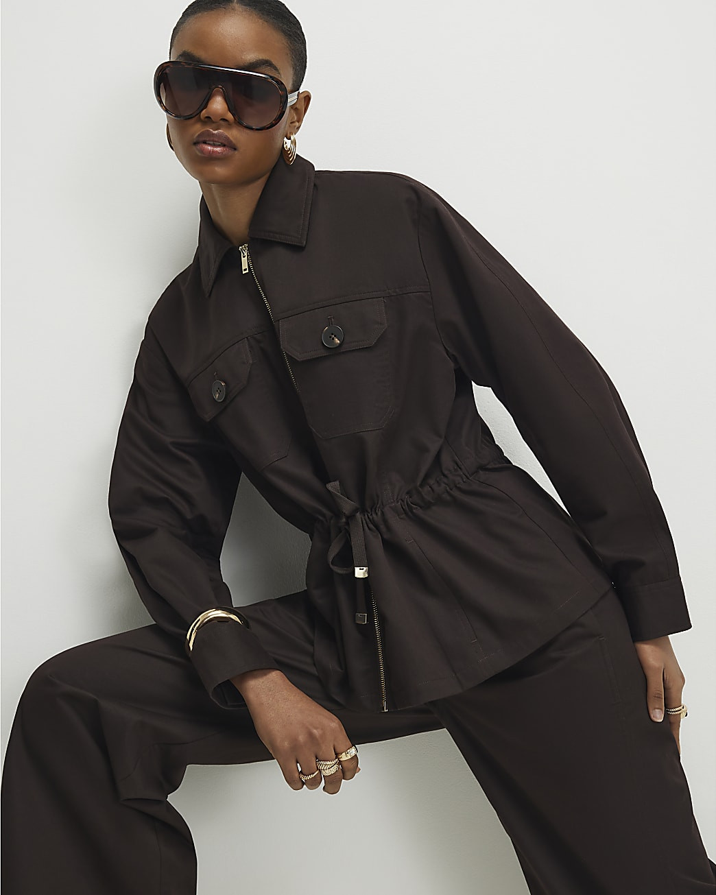 Brown Drawstring Waist Shacket | River Island UK & IE