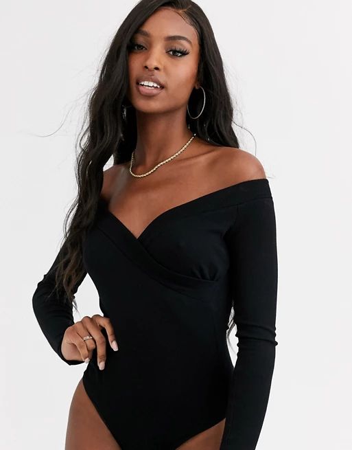 ASOS DESIGN Tall bodysuit with off shoulder wrap in black | ASOS US