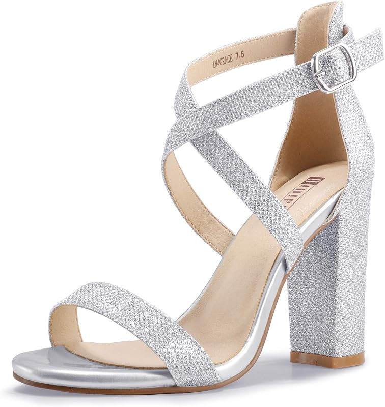 IDIFU Women's Chunky High Heel Sandal Strappy Open Toe Ankle Strap Dress Shoes for Women Bridesma... | Amazon (US)