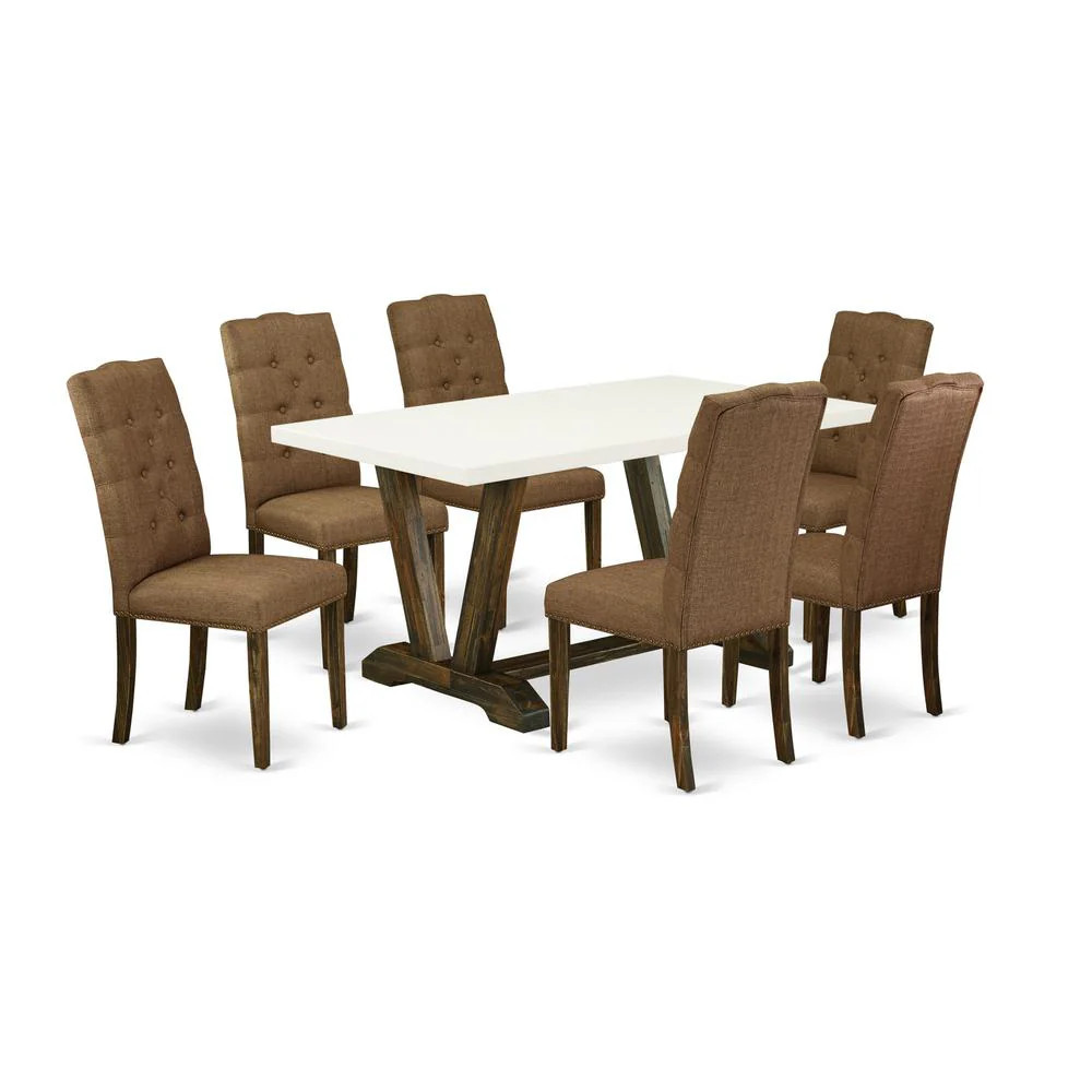 7-Piece Small Dining Table Set - 6 Dining Room Chairs and a Rectangular Dining Table Solid Wood Frame | Shop Simon