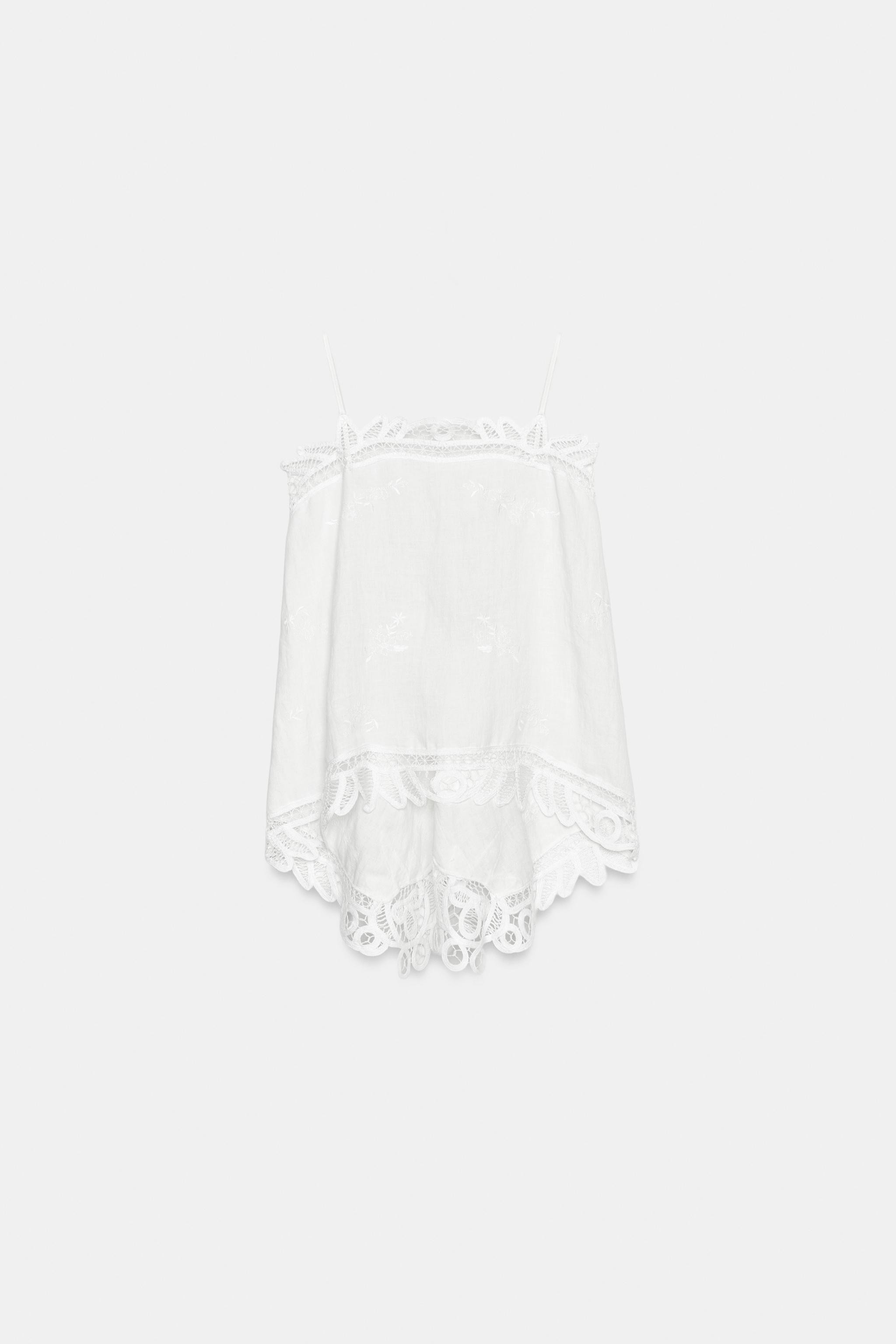 ZW COLLECTION 100% LINEN EMBROIDERED TOP | Zara US