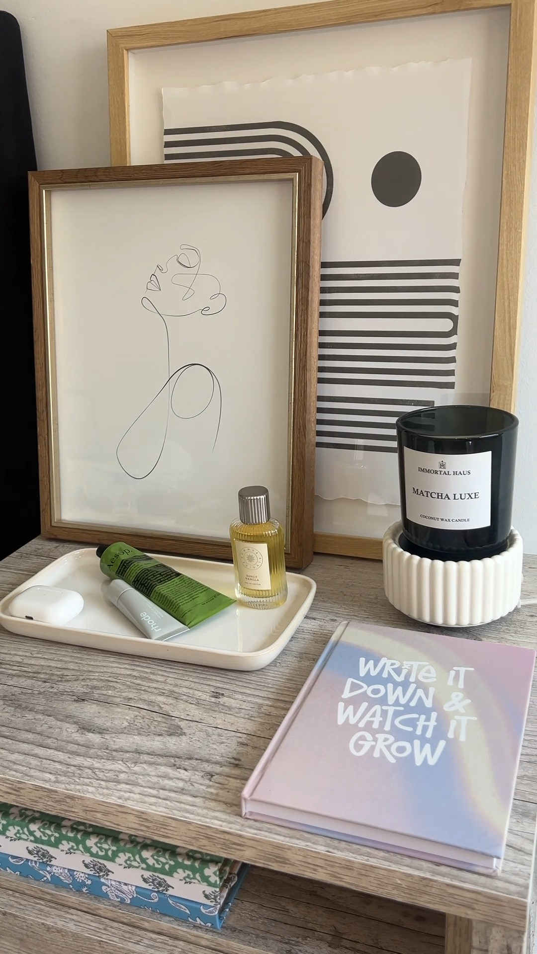 A lil nightstand refresh. The goal is to always use what I already have as far as decor.

The candle is by Immortal Haus and the journal is Paper Standards - two amazing small, women-owned businesses.

#LTKHome #LTKselfcare