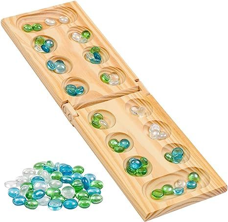 Regal Games Foldable Wooden Mancala Board Game with 48 Glass Stones, for Ages 8 to Adult | Amazon (US)