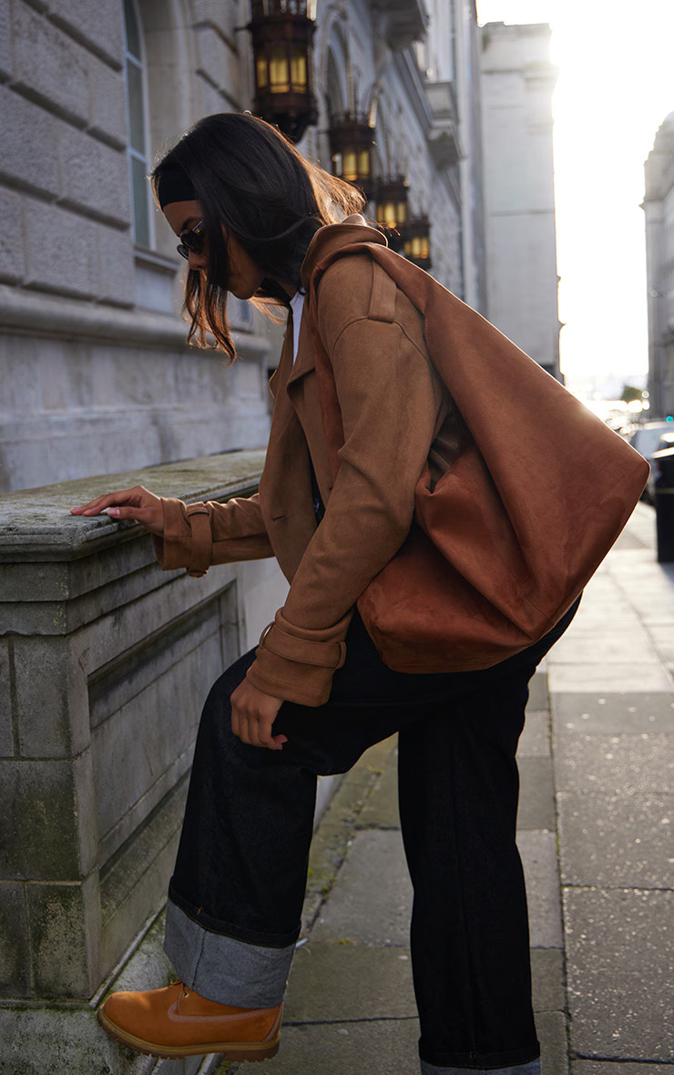 Tan Faux Suede Oversized Tote Bag | PrettyLittleThing US