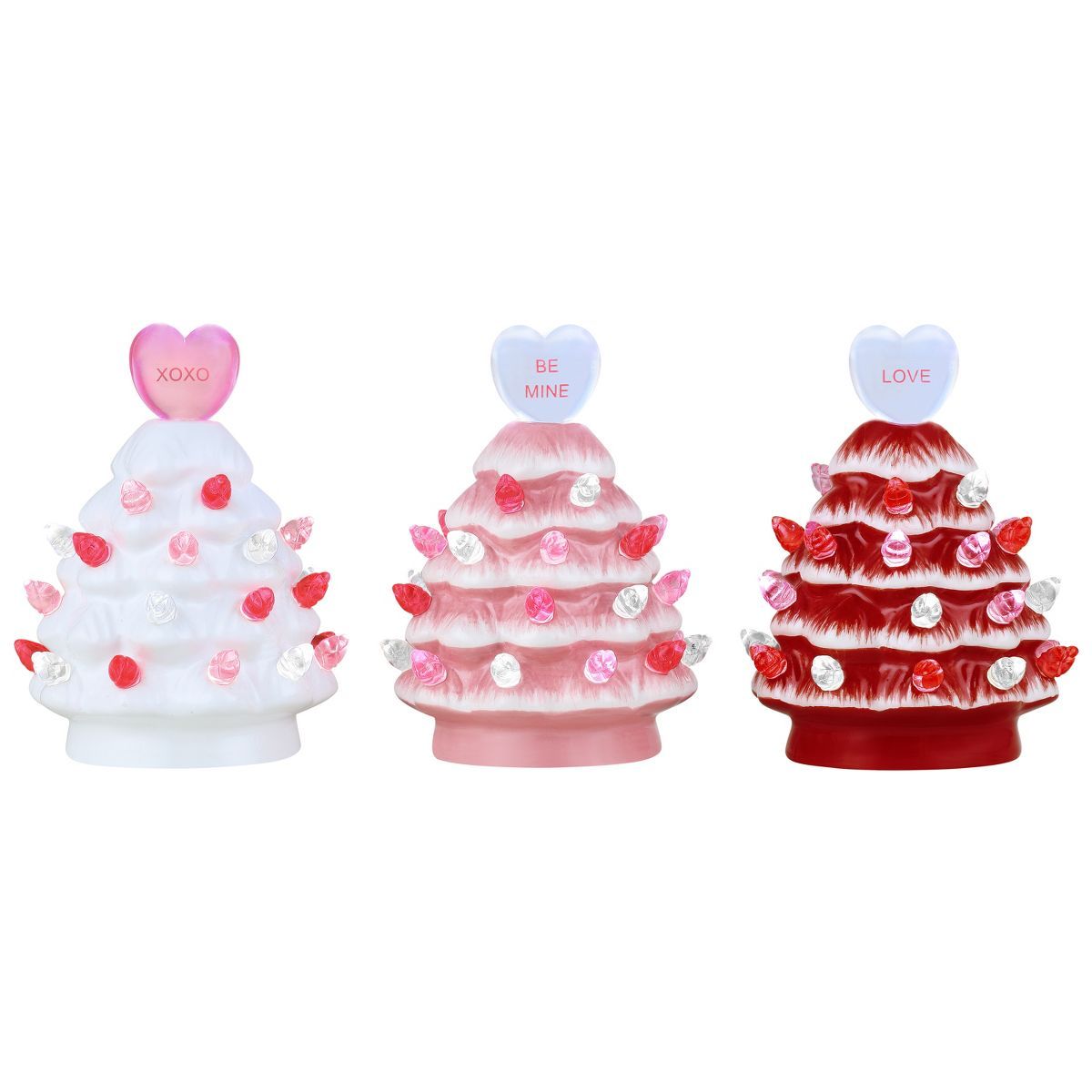 Miss Valentine Miniature 4.1" Nostalgic Ceramic LED Valentine Trees - Set of 3 | Target