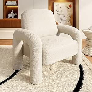 Modern Sherpa Accent Chair, Teddy Upholstered Arm Single Sofa, Cozy Fluffy Reading Chair for Livi... | Amazon (US)