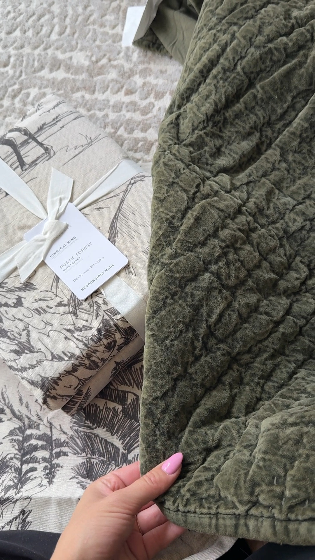 I cannot get over how good these look together. This is the Rustic Forest bedding set with crushed velvet accents in the color Loden.

#LTKHome #LTKVideo #LTKSeasonal