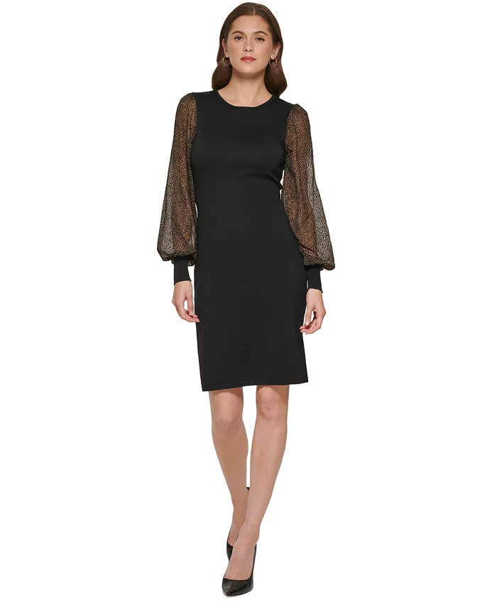 DKNY Women's Contrast Dotted Balloon-Sleeve Dress - Macy's | Macy's