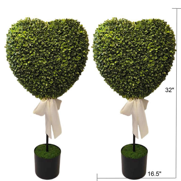 Boxwood Heart with Bow Topiaries, Green and White, 32", 2 Count, Valentine's Day by My Texas Hous... | Walmart (US)