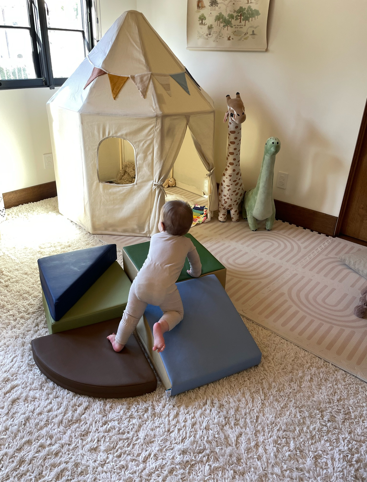Little guy loves these soft foam climbing blocks 