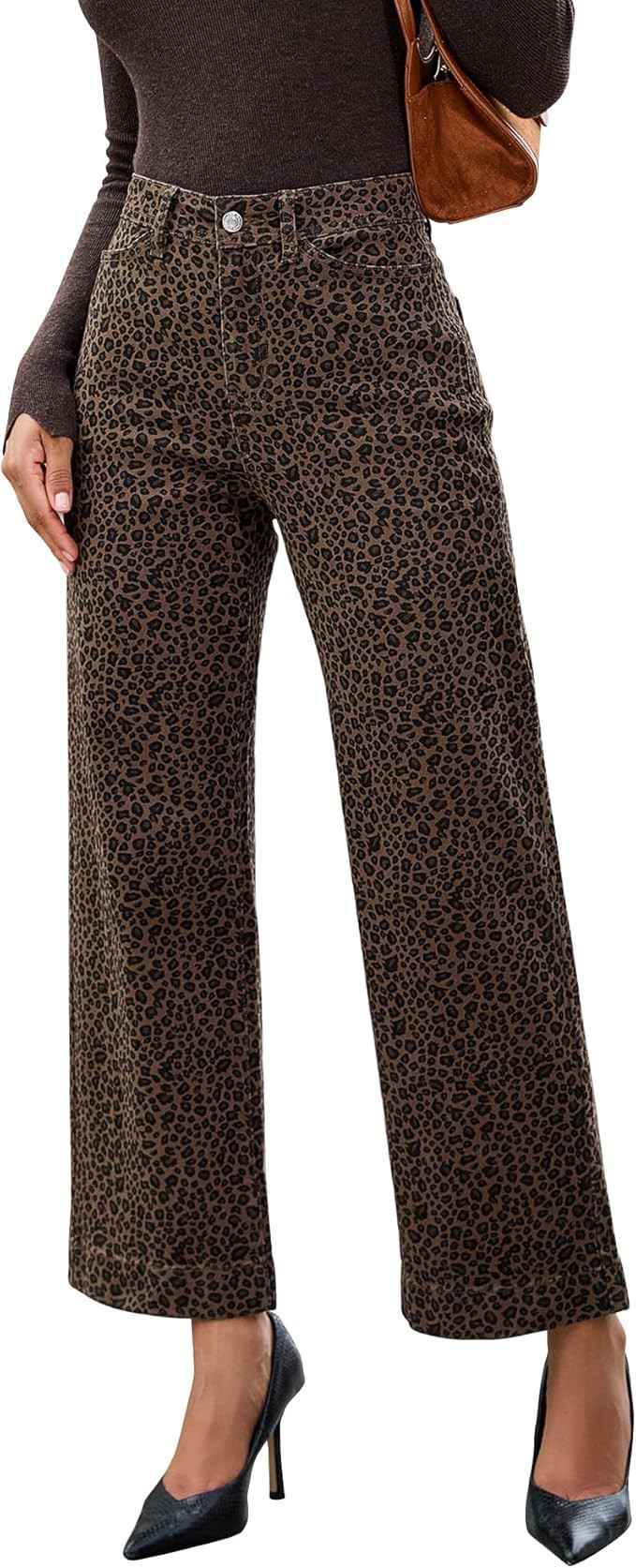 luvamia Wide Leg Jeans Woman Trendy High Waisted Leopard Cheetah Print Ankle Length Stretchy Deni... | Amazon (US)