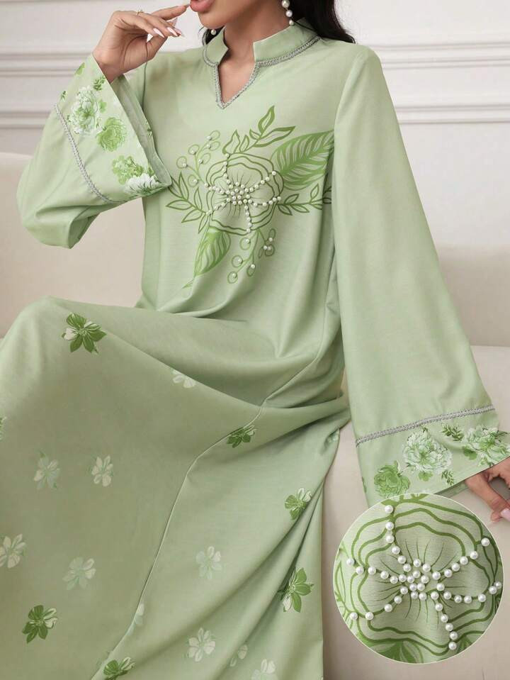 Al Najma Women Arab Style Solid Color Long Sleeve Dress, Minimalist Fashion For Summer | SHEIN