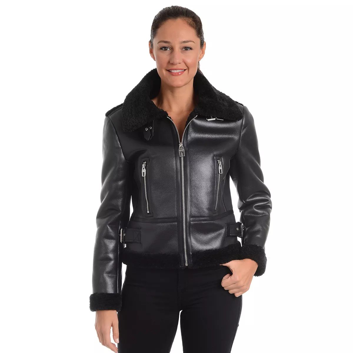 Women's Fleet Street Faux-Leather Bomber Jacket | Kohl's