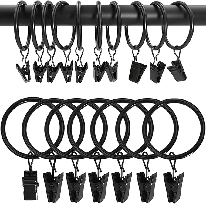 AMZSEVEN 100 Pack Metal Curtain Rings with Clips, Drapery Clips Hooks, Decorative Curtain Rod Cli... | Amazon (US)