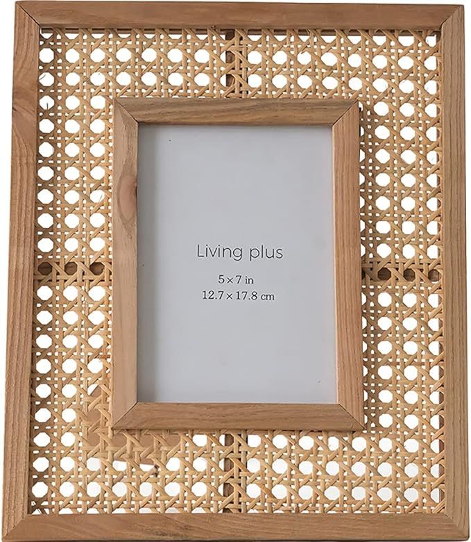5x7 in Boho Rattan Picture Frame with Wooden Border, Wall Photo Frames for Family Photo Gifts Rat... | Amazon (US)