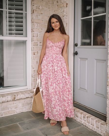This dress is perfect for spring and summer!! 
Free People dress, floral dress, raffia tote, neutral sandals, spring dress, summer dress, sundress 

#LTKSeasonal #LTKshoecrush #LTKitbag