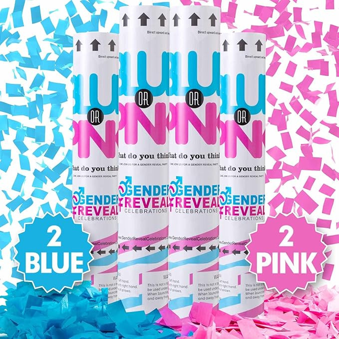 Premium Gender Reveal Confetti Cannon, Set of 4 Mixed (2 Blue 2 Pink) Gender Reveal Confetti Cann... | Amazon (US)