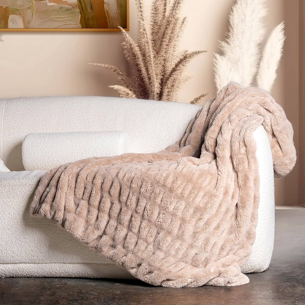 Luxury Concepts Soft Faux Rabbit Fur Throw Blanket - 50" x 60", Elegant Ruched Design Blanket, Ma... | Amazon (US)