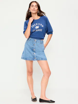 Scalloped-Edge Button-Down Mini Skirt | Old Navy (US)