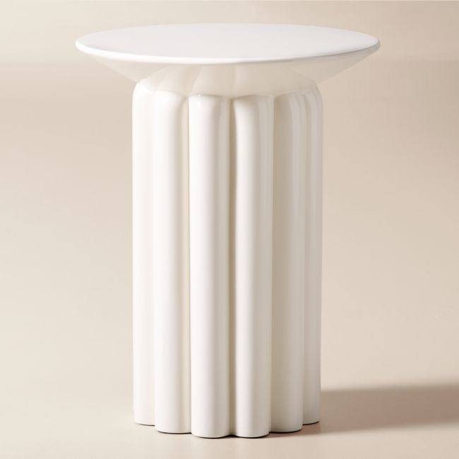 Cassis White High-Gloss Lacquered Outdoor Side Table | CB2