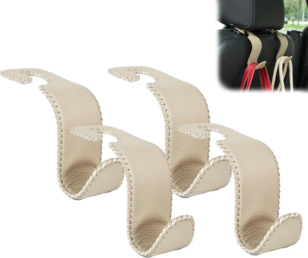 Amooca Leather Car Seat Headrest Hook Beige 4 Pack | Amazon (US)