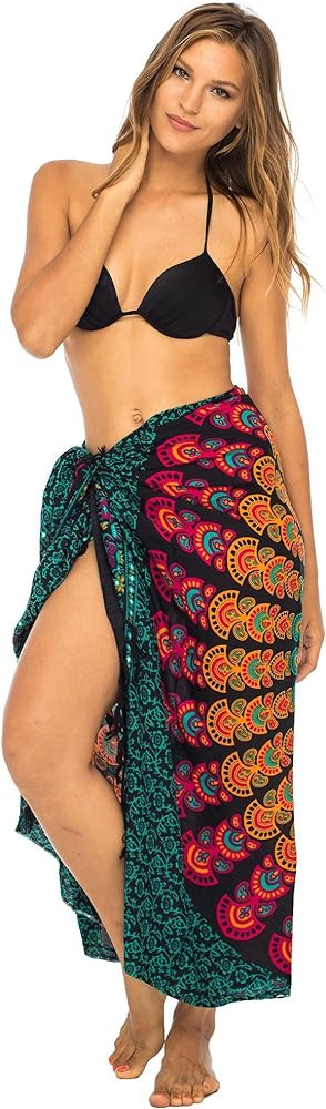 Back From Bali Womens Sarong Beach Swimsuit Bikini Cover up Wrap Peacock & Clip | Amazon (US)