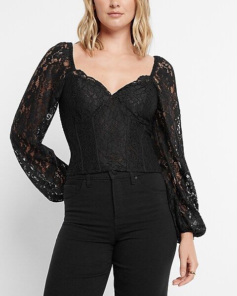 Allover Lace Long Sleeve Corset Cropped Top | Express
