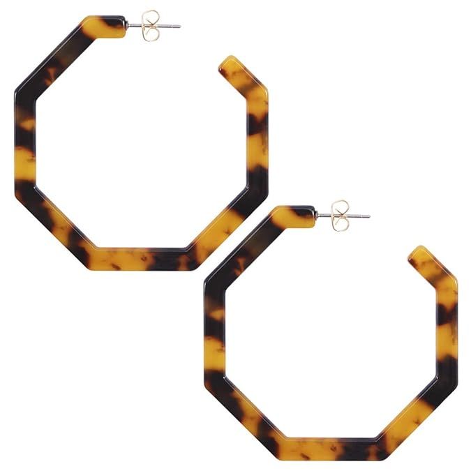 Bohemian Acrylic Geometric Octagon Hoop Earrings Lightweight for Women Girls Gifts for Her | Amazon (US)