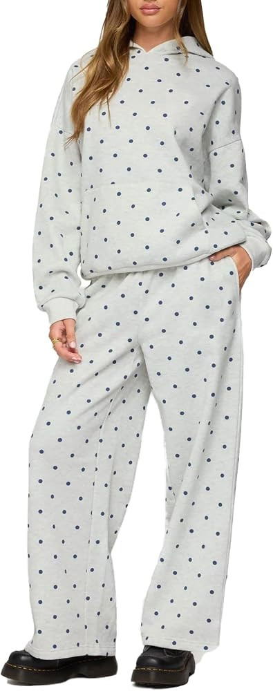 Women's Polka Dots Tracksuit Set 2 Piece Outfits with Long Sleeve Hoodie & Joggers or Shorts Cozy... | Amazon (UK)