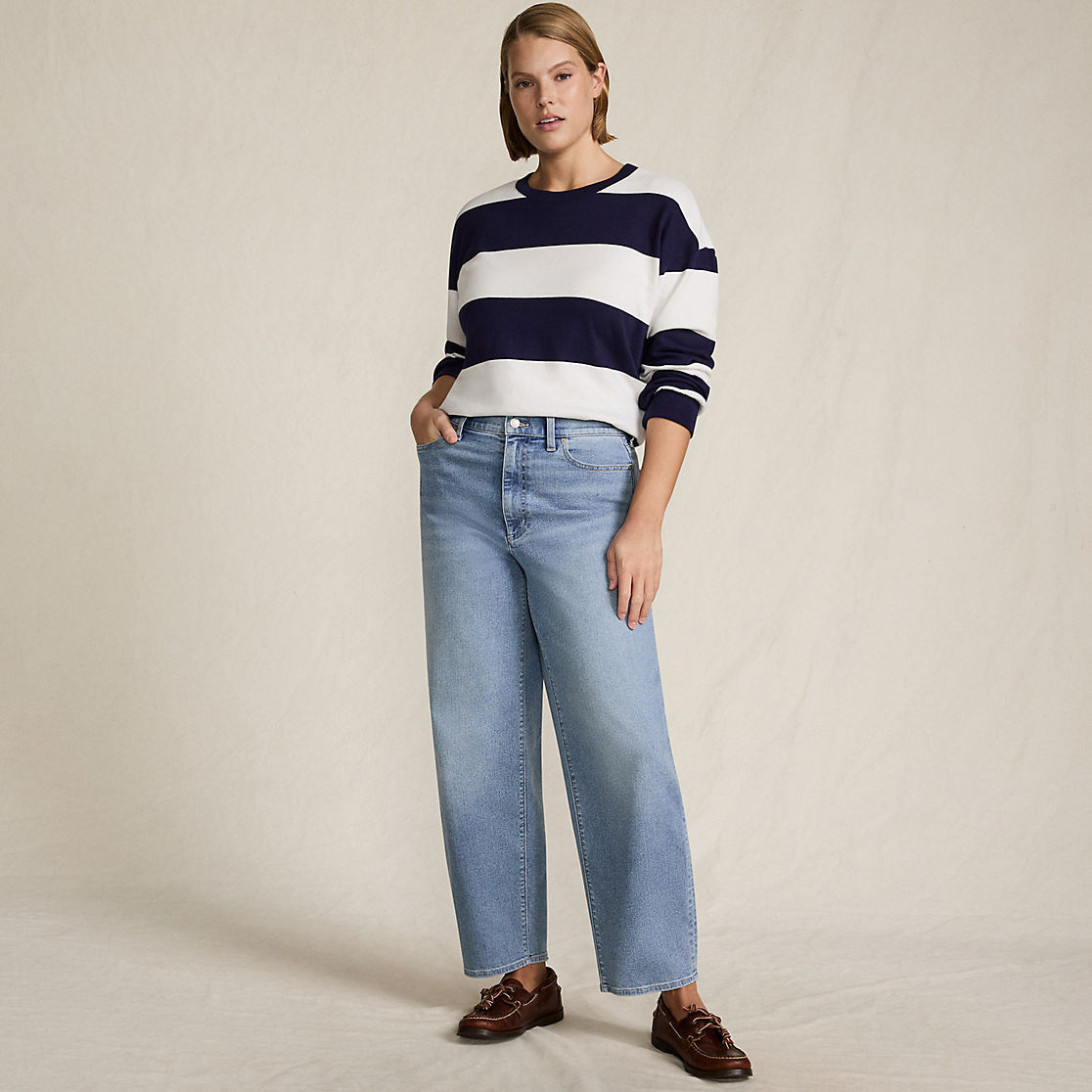 Women's Plus Size Recover High Rise Barrel Leg Ankle Jeans | Lands' End (US)