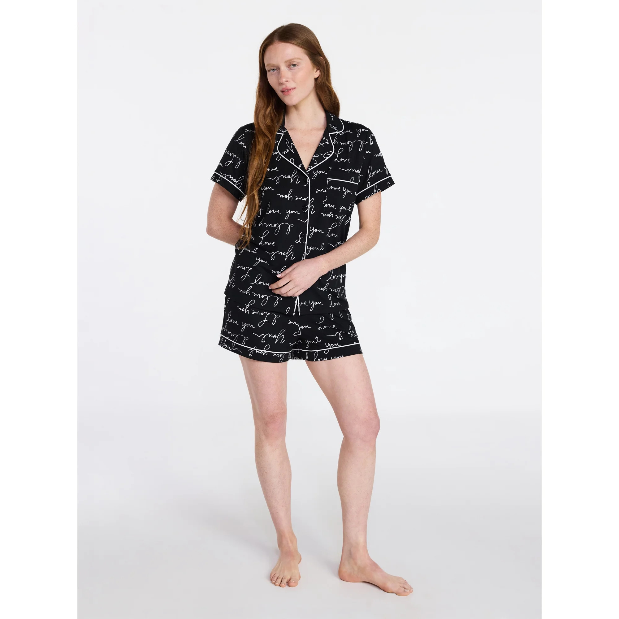Joyspun Women's Dreamy Soft Collection Notch Top and Shorts Pajama Set, 2-Piece, Sizes XS-3X | Walmart (US)