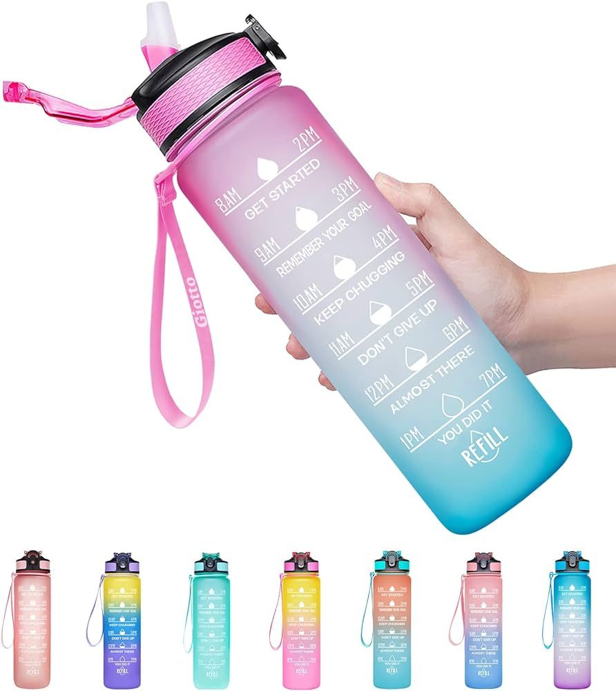 Giotto 32oz Large Leakproof BPA Free Drinking Water Bottle with Time Marker & Straw to Ensure You... | Amazon (US)