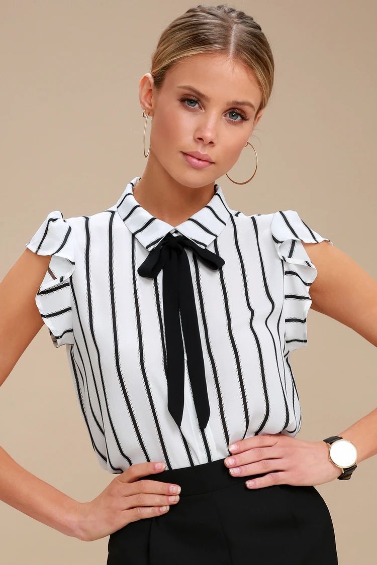 Burke Black and White Striped Tie-Neck Top | Lulus (US)