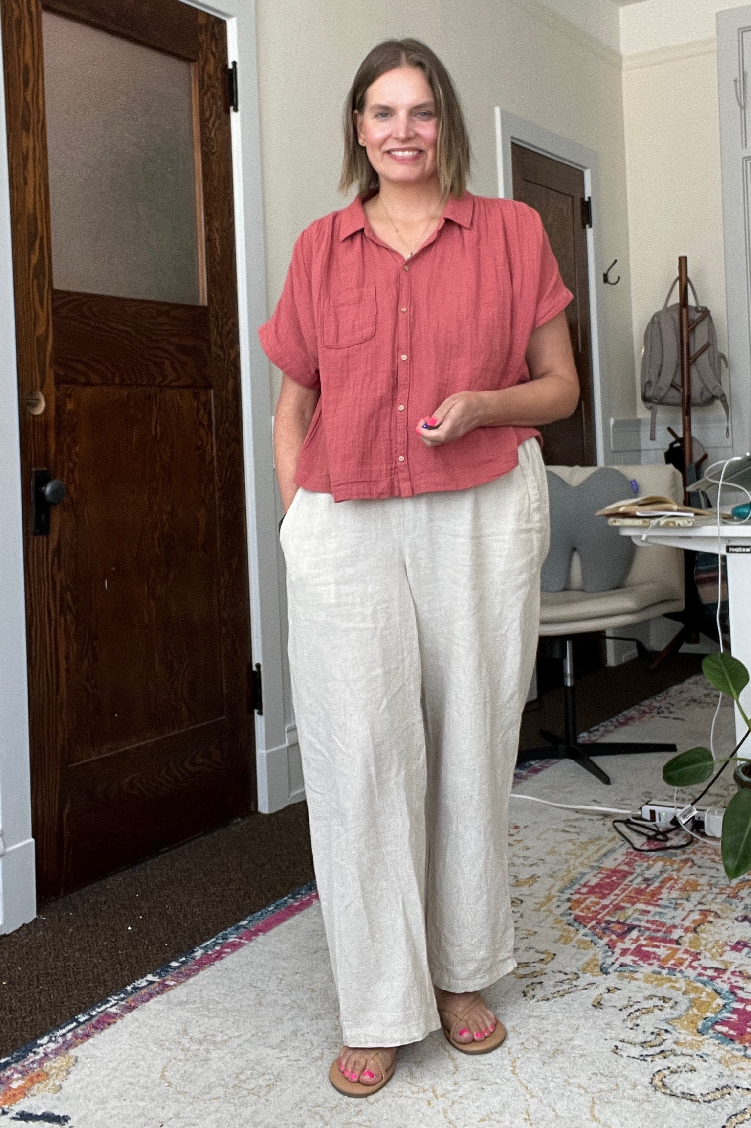 Outfit code: colorful button down, linen pants and sandals 

#LTKstyletip #LTKcurves #LTKSeasonal