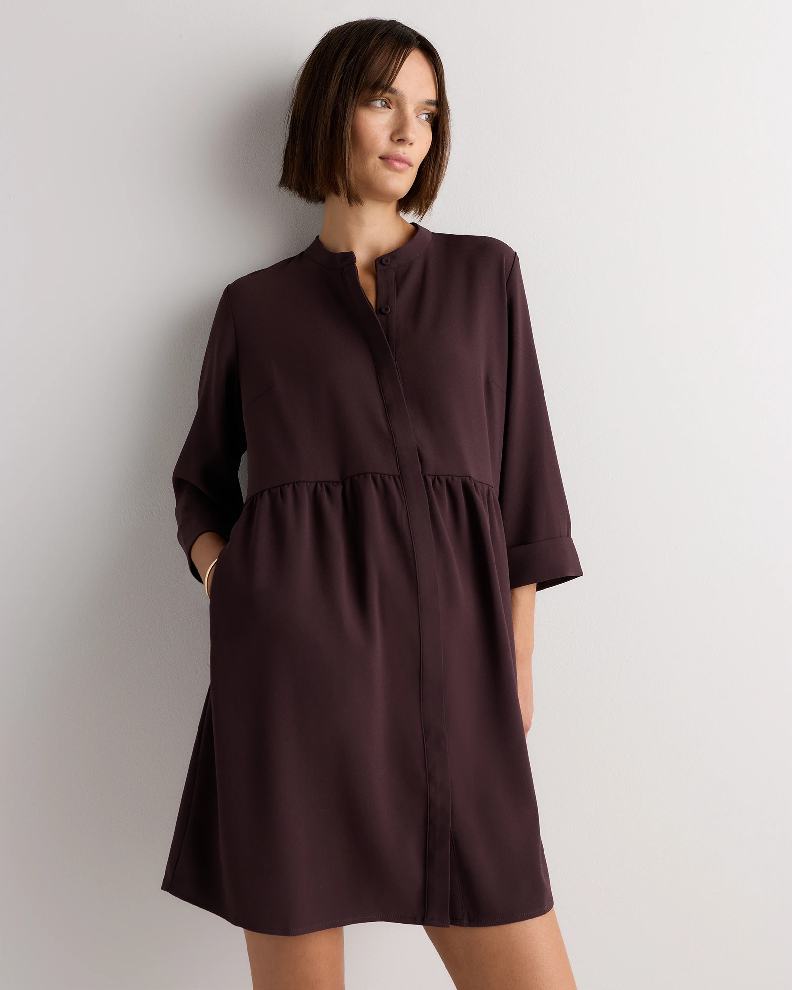 Quince | Women's Fluid Crepe Shirt Dress in Navy, Size Large, Polyester | Quince